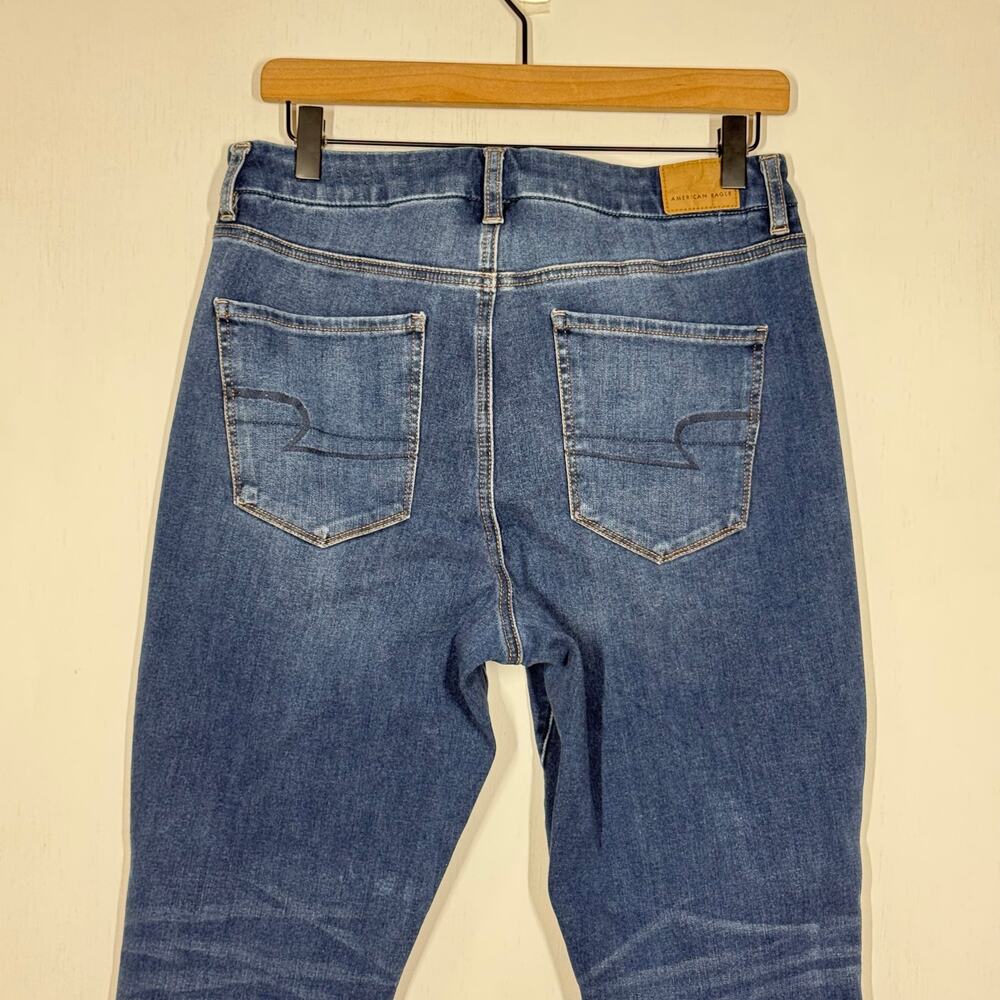 American Eagle Curvy Hi Rise‎ Jeans Size 12 Short Blue Denim Distressed Jegging - Picture 5 of 10